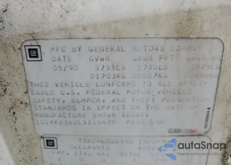 1990 Chevrolet Corvette из США, поврежденный, VIN 1G1YY2382L5115420